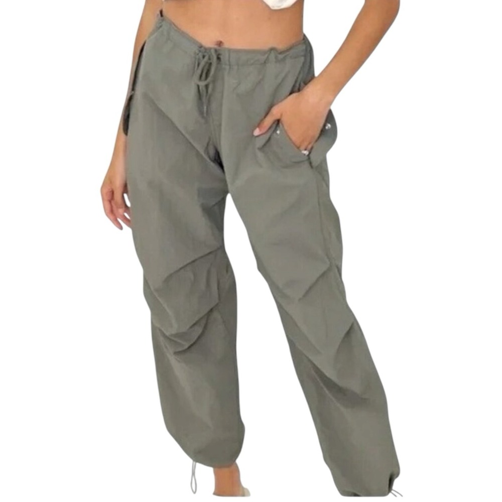 RAE MODE Nylon Parachute Pants sz S Green Drawstring Waist & Ankle P6244